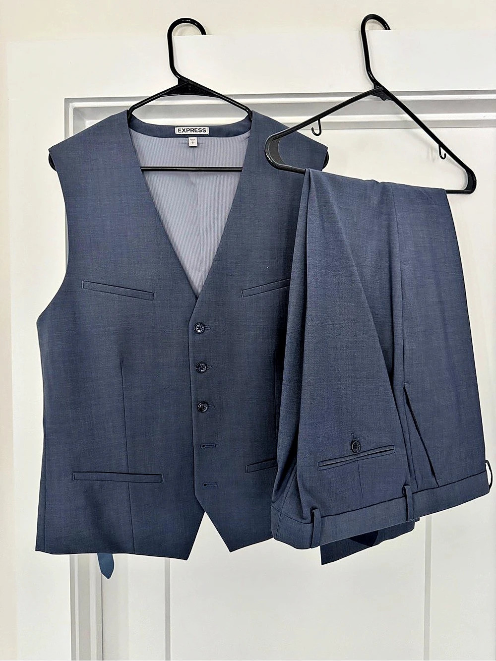 Express Men's Blue Suit Vest (L) & Trousers Size 34/32